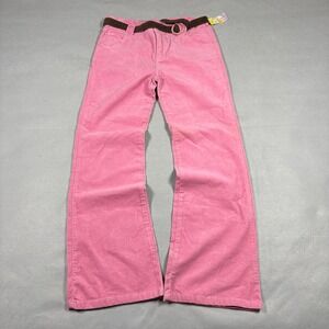 2000s Pink Corduroy Pants Y2K Rhinestone Belted Flare Leg Size Girls 16 27" NWT